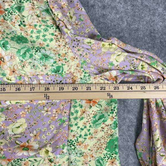 LOFT Floral Crepe Patchwork Top Women Large Blouse Colorful Ditsy Balloon Sleeve - Picture 7 of 14